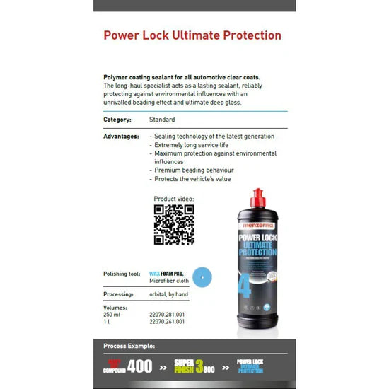 Product description for 'Power Lock Ultimate Protection' with a bottle image on a white background.